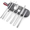 imageMatte Copper Travel Utensils with Case Efar 8Piece Reusable Travel Silverware Set Metal Portable Camping Cutlery Flatware Set Includes Knife Fork Spoon Chopsticks Straws Cleaning BrushSilver UtensilsGray Case