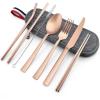 imageMatte Copper Travel Utensils with Case Efar 8Piece Reusable Travel Silverware Set Metal Portable Camping Cutlery Flatware Set Includes Knife Fork Spoon Chopsticks Straws Cleaning BrushCopper UtensilsGray Case