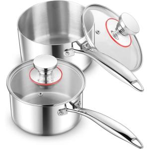 image123QT Saucepan with Lid Set of 3 Efar 1810 Stainless Steel Sauce Pan Pot Metal Triply Cookware for Kitchen Cooking Pasta Warming Milk Boiling Water Induction Ready ampamp Heavy Duty2QT  3QT