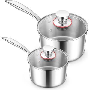 image123QT Saucepan with Lid Set of 3 Efar 1810 Stainless Steel Sauce Pan Pot Metal Triply Cookware for Kitchen Cooking Pasta Warming Milk Boiling Water Induction Ready ampamp Heavy Duty1QT  3QT