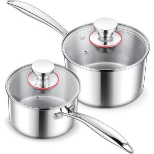 image123QT Saucepan with Lid Set of 3 Efar 1810 Stainless Steel Sauce Pan Pot Metal Triply Cookware for Kitchen Cooking Pasta Warming Milk Boiling Water Induction Ready ampamp Heavy Duty1QT  2QT