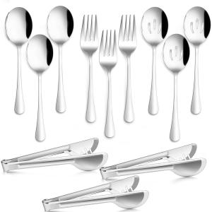 image12Piece Large Serving Utensils Set Efar Stainless Steel 98 Inch Serving Slotted Spoons 99 Inch Fork 94 Inch Tong for Buffet Catering Banquet Mirror Finish ampamp Dishwasher SafeSilver12