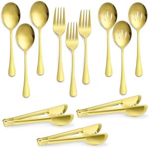 image12Piece Large Serving Utensils Set Efar Stainless Steel 98 Inch Serving Slotted Spoons 99 Inch Fork 94 Inch Tong for Buffet Catering Banquet Mirror Finish ampamp Dishwasher SafeGold12