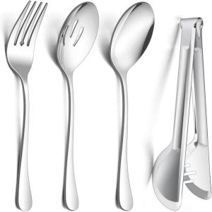 image12Piece Large Serving Utensils Set Efar Stainless Steel 98 Inch Serving Slotted Spoons 99 Inch Fork 94 Inch Tong for Buffet Catering Banquet Mirror Finish ampamp Dishwasher SafeSilver8