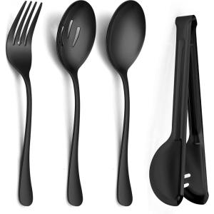 image12Piece Large Serving Utensils Set Efar Stainless Steel 98 Inch Serving Slotted Spoons 99 Inch Fork 94 Inch Tong for Buffet Catering Banquet Mirror Finish ampamp Dishwasher SafeBlack8