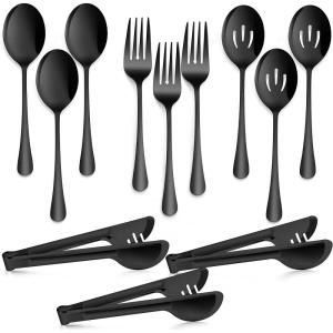 image12Piece Large Serving Utensils Set Efar Stainless Steel 98 Inch Serving Slotted Spoons 99 Inch Fork 94 Inch Tong for Buffet Catering Banquet Mirror Finish ampamp Dishwasher SafeBlack12