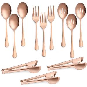 image12Piece Large Serving Utensils Set Efar Stainless Steel 98 Inch Serving Slotted Spoons 99 Inch Fork 94 Inch Tong for Buffet Catering Banquet Mirror Finish ampamp Dishwasher SafeCopper12