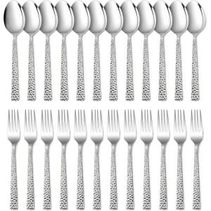 image24Piece Spoons and forks Set Efar Stainless Steel Pearled 12 Dinner Forks and 12 Dinner Spoons Modern Metal Silverware Flatware Cutlery for Kitchen and Restaurant Dishwasher Safe79 Inch24