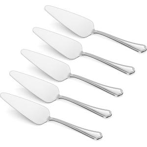 image5Piece Pie Server Efar Hammered Stainless Steel Cake Server Spatula Cutter for Pastry Cheese Pizza Serrated Edge with Round Handle Mirror Polished ampamp Dishwasher Safe9 InchScalloped Handles