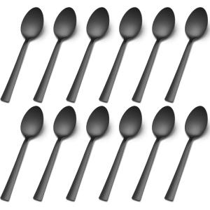 imageDinner Spoons Set of 6 Efar 79 Inch Stainless Steel Soup Spoons Tablespoons for Home Kitchen or Restaurant Nontoxic ampamp Mirror Polished Squared Edge ampamp Dishwasher Safe79 InchesBlack