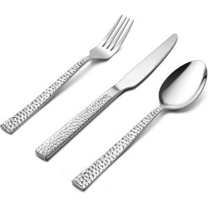 imageEfar 24Piece Hammered Forks Spoons and Knives Set Silverware Set for 8 Stainless Steel Square Flatware Set for Home Kitchen Restaurant Mirror Polished ampamp Dishwasher Safe36