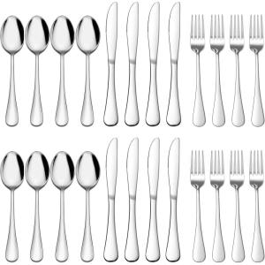 imageEfar 24Piece Hammered Forks Spoons and Knives Set Silverware Set for 8 Stainless Steel Square Flatware Set for Home Kitchen Restaurant Mirror Polished ampamp Dishwasher Safe24