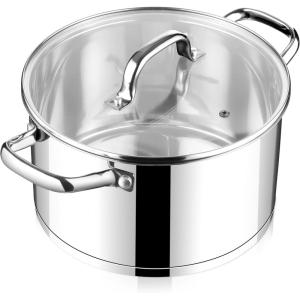 imageEfar 24Quart Large Stock Pot Stainless Steel Stockpot with Lid for Boiling Cooking Soup Stew Canning Heavy Duty TriPly Bottom Works wInduction Commercial Grade ampamp Dishwasher Safe4 Quarts