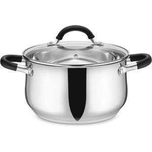 imageEfar 6 QT Stainless Steel Pot Stock Cooking Pot with Visible Lid for Simmering Soup Pasta TriPly Thick Base for Induction Gas Dual Silicone Handles for Heat Proof NonToxic ampamp Dishwasher Safe5 Quart