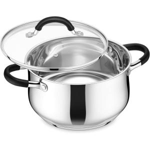 imageEfar 6 QT Stainless Steel Pot Stock Cooking Pot with Visible Lid for Simmering Soup Pasta TriPly Thick Base for Induction Gas Dual Silicone Handles for Heat Proof NonToxic ampamp Dishwasher Safe6 Quart