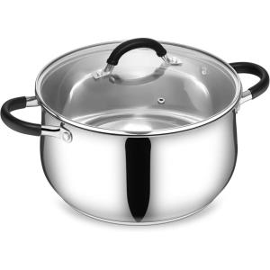 imageEfar 6 QT Stainless Steel Pot Stock Cooking Pot with Visible Lid for Simmering Soup Pasta TriPly Thick Base for Induction Gas Dual Silicone Handles for Heat Proof NonToxic ampamp Dishwasher Safe8 Quart