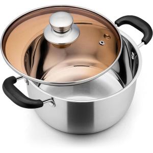 imageEfar 6 Quart Stock Pot Stainless Steel Metal Soup Pot with Glass Lid for Cooking Healthy ampamp Rust Free Heavy Duty ampamp Dishwasher Safe3 Quart