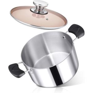 imageEfar 6 Quart Stock Pot Stainless Steel Metal Soup Pot with Glass Lid for Cooking Healthy ampamp Rust Free Heavy Duty ampamp Dishwasher Safe5 Quarts