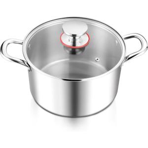 imageEfar 6 Quart Stock Pot TriPly Stainless Steel Cooking Pot with Glass Lid and Riveted Handles Metal Pasta Soup Pot for Induction Ceramic Electric Gas Stoves Heavy Duty ampamp Dishwasher Safe6 Quarts