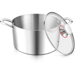 imageEfar 6 Quart Stock Pot TriPly Stainless Steel Cooking Pot with Glass Lid and Riveted Handles Metal Pasta Soup Pot for Induction Ceramic Electric Gas Stoves Heavy Duty ampamp Dishwasher Safe4 Quarts