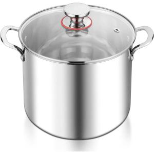 imageEfar 6 Quart Stock Pot TriPly Stainless Steel Cooking Pot with Glass Lid and Riveted Handles Metal Pasta Soup Pot for Induction Ceramic Electric Gas Stoves Heavy Duty ampamp Dishwasher Safe12 Quarts