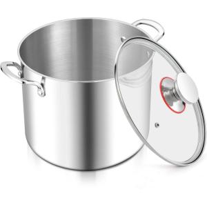 imageEfar 6 Quart Stock Pot TriPly Stainless Steel Cooking Pot with Glass Lid and Riveted Handles Metal Pasta Soup Pot for Induction Ceramic Electric Gas Stoves Heavy Duty ampamp Dishwasher Safe10 Quarts