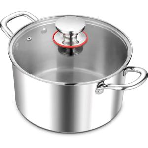 imageEfar 6 Quart Stock Pot TriPly Stainless Steel Cooking Pot with Glass Lid and Riveted Handles Metal Pasta Soup Pot for Induction Ceramic Electric Gas Stoves Heavy Duty ampamp Dishwasher Safe5 Quarts