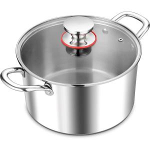 imageEfar 6 Quart Stock Pot TriPly Stainless Steel Cooking Pot with Glass Lid and Riveted Handles Metal Pasta Soup Pot for Induction Ceramic Electric Gas Stoves Heavy Duty ampamp Dishwasher Safe8 Quarts