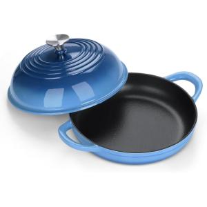 imageEfar Dutch Oven for Sourdough Bread Baking 6 Qt Round Enameled Cast Iron Dutch Oven for Homemade Artisan Bread Dome Lid ampamp Shallow Base Matte Black Interior ampamp Durable OvenSafe to 500 BlueBlue