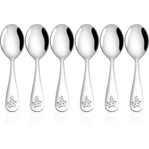 imageEfar Stainless Steel Kids Forks 6Piece Toddlers Forks Safe for PreschoolerChildren Hammered Adult look ampamp Small Size Rust Free ampamp Dishwasher SafeAnimal Spoons