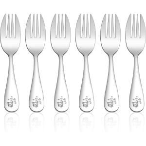 imageEfar Stainless Steel Kids Forks 6Piece Toddlers Forks Safe for PreschoolerChildren Hammered Adult look ampamp Small Size Rust Free ampamp Dishwasher SafeAnimal Forks