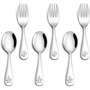 imageEfar Stainless Steel Kids Forks 6Piece Toddlers Forks Safe for PreschoolerChildren Hammered Adult look ampamp Small Size Rust Free ampamp Dishwasher SafeAnimal Spoons  Forks