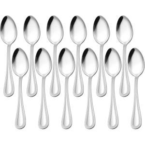 imageEfar Stainless Steel Teaspoons Set of 12 67 Inch Pearled Edge Small Dessert Tea Spoons Silverware for Home Kitchen and Restaurant Nontoxic Mirror Polished Dishwasher Safe67inches