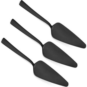 imageMatte Black Pie Server Set of 3 Efar 89 Inch Stainless Steel Cake Server Cutter for Pastry Cheese Pizza Serrated Edge with Square HandleMatte Black