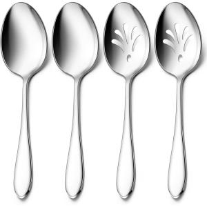 imageStainless Steel Slotted Serving Spoons Efar 4Piece Metal Tablespoons Hostess Serving Utensils Set for Catering Buffet Party Kitchen Restaurant Dishwasher SafeServing Spoon 2  Slotted Spoons 2