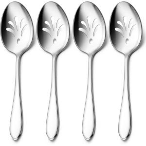 imageStainless Steel Slotted Serving Spoons Efar 4Piece Metal Tablespoons Hostess Serving Utensils Set for Catering Buffet Party Kitchen Restaurant Dishwasher SafeSlotted Spoons x 4