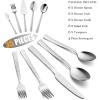image35Piece Silverware Set with Serving Pieces Efar Stainless Steel Hammered Flatware Eating Utensils Service for 6 Modern Tableware Cutlery Set with Square Edge Mirror Polished Dishwasher Safe35Piece
