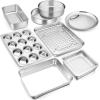 imageEfar 10Piece Baking Pans set Stainless Steel Bakeware Set for Oven Include Cake PanBaking Cookie SheetPizzaMuffinLoaf Pan NonToxic ampamp Heavy Duty Dishwasher SafeSilver