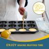imageEfar 12Cup Muffin Pan Set of 3 Stainless Steel Cupcake Pan Tins NonToxic Metal Cupcake Tray for Baking Small Muffin Cakes Heavy Duty ampamp Regular Size Rust Free ampamp Dishwasher SafeBlack