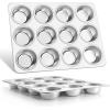 imageEfar 12Cup Muffin Pan Set of 3 Stainless Steel Cupcake Pan Tins NonToxic Metal Cupcake Tray for Baking Small Muffin Cakes Heavy Duty ampamp Regular Size Rust Free ampamp Dishwasher SafeSilver