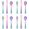 imageEfar 12Piece Kids Silverware Stainless Steel Toddler Kids Utensils Safe for PreschoolerChildren Includes 4 Forks 4 Spoons 4 Knife Slimline Adult Look ampamp Small Size Rust Free ampamp Dishwasher SafeRainbow