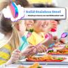 imageEfar 12Piece Kids Silverware Stainless Steel Toddler Kids Utensils Safe for PreschoolerChildren Includes 4 Forks 4 Spoons 4 Knife Slimline Adult Look ampamp Small Size Rust Free ampamp Dishwasher SafeRainbow