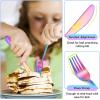 imageEfar 12Piece Kids Silverware Stainless Steel Toddler Kids Utensils Safe for PreschoolerChildren Includes 4 Forks 4 Spoons 4 Knife Slimline Adult Look ampamp Small Size Rust Free ampamp Dishwasher SafeRainbow