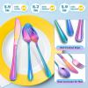 imageEfar 12Piece Kids Silverware Stainless Steel Toddler Kids Utensils Safe for PreschoolerChildren Includes 4 Forks 4 Spoons 4 Knife Slimline Adult Look ampamp Small Size Rust Free ampamp Dishwasher SafeRainbow