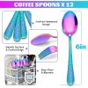 imageEfar 12Piece Small Coffee Spoons 6Inch Stainless Steel Mini Espresso Spoons for CoffeeSugarTea Hammered Design ampamp Rust Free Dishwasher SafeRainbow
