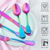 imageEfar 20Piece Matte Rainbow Silverware Set Stainless Steel Flatware Set Service for 4 Colorful Cutlery Set Include Forks Spoons and Knives for Kitchen Home Restaurant Satin Finish ampamp Widen Handle