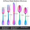 imageEfar 20Piece Matte Rainbow Silverware Set Stainless Steel Flatware Set Service for 4 Colorful Cutlery Set Include Forks Spoons and Knives for Kitchen Home Restaurant Satin Finish ampamp Widen Handle