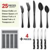 imageEfar 24Piece Black Silverware Set with Steak Knives and Organizer Tray Stainless Steel Flatware Cutlery Service for 4 Tableware Eating Utensils for Home Kitchen Mirror Polished Dishwasher Safe