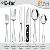 imageEfar 24Piece Silverware Set with Steak Knives Stainless Steel Flatware Cutlery Set Eating Utensils for 4 Spoons Forks Knives for Home Kitchen Simple Design ampamp Mirror Finish Dishwasher SafeSilver Mirror