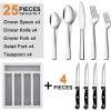 imageEfar 24Piece Silverware Set with Steak Knives and Organizer Square Stainless Steel Cutlery Flatware Set for 4 Basic Tableware Eating Utensil for Kitchen Mirror Polished ampamp Dishwasher SafeSilver
